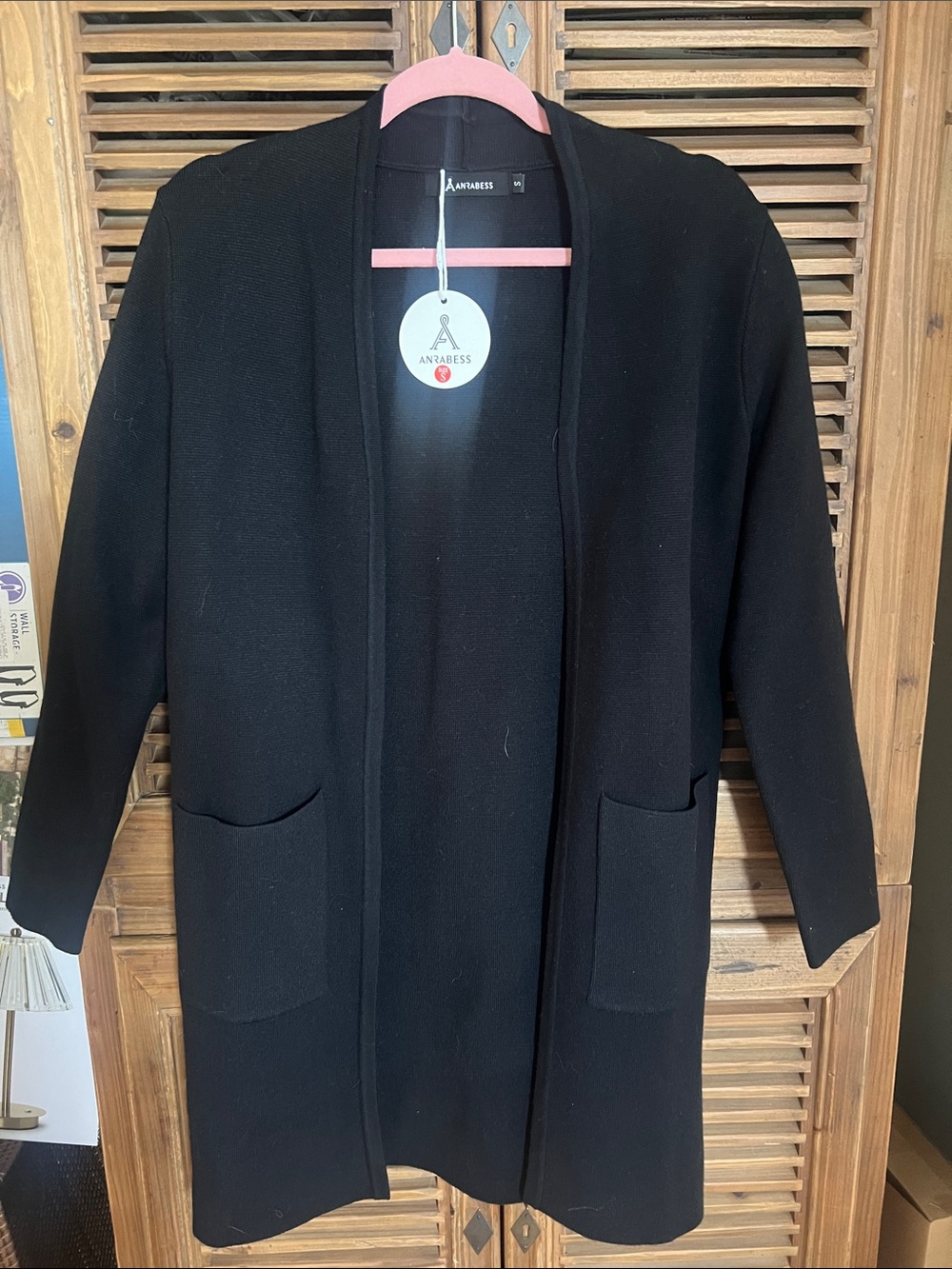 Anrabess Black Open-Front Longline Cardigan with Pockets